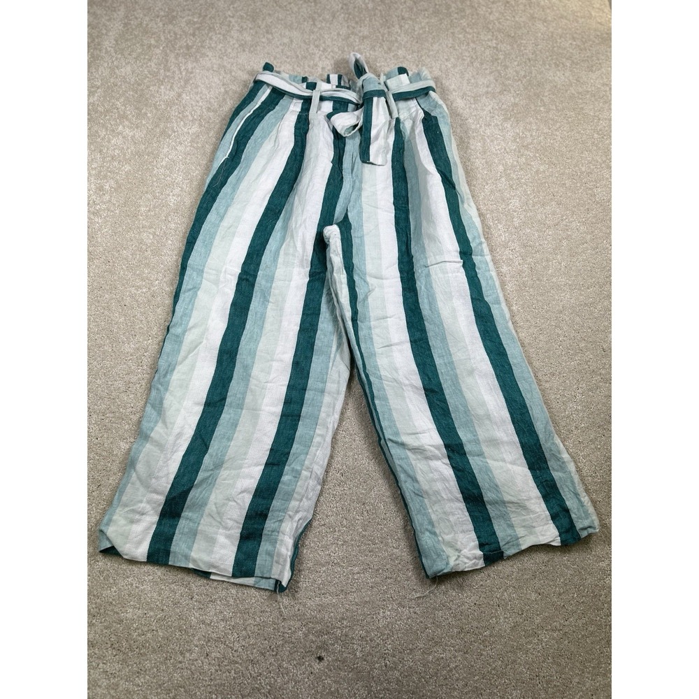 J‎ Crew Womens Size 8 Linen Paper Bag Wide Leg Green Striped Linned